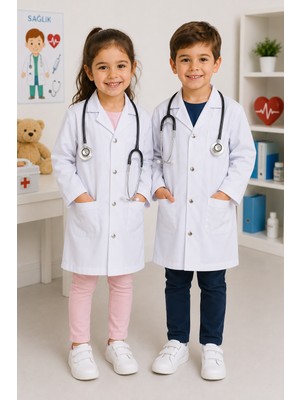 Kombin Giyim Aksesuar Kız Erkek Cocuk Doktor Önlüğü, Laboratuvar Öğretmen Kıyafeti Kostümü - Çocuk Hemşire Önlük