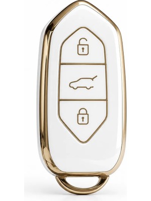 Togg T10X 3 Tuşlu Smart Nano Koruma Anahtar Kılıfı Beyaz Gold Altın Renk Yüksek Kalite