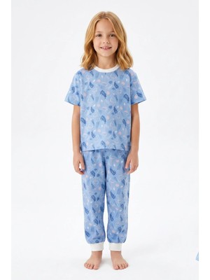 Bunny Hopp Kız Çocuk Pijama Takımı %100 Pamuk Flamingo Desenli Yazlık Kısa Kollu