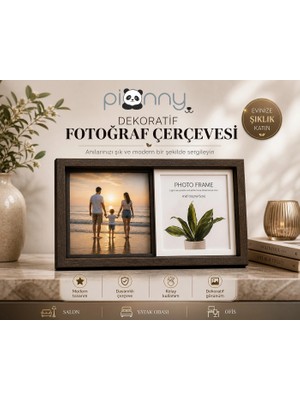 Pionny 2 Fotoğraflı Orta Boy Sürgülü Dekoratif Ahşap Çerçeve 10X15 cm – Koyu Kahve