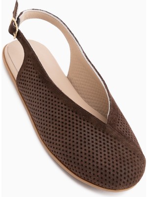 Limoya Avin Hakiki Deri Kahve Süet Kadın Slingback Babet