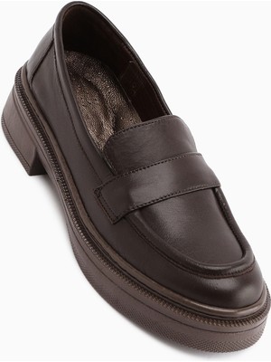 Limoya Britha Hakiki Deri Kahve Penny Loafer Kadın Günlük Ayakkabı