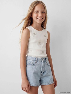 LC Waikiki Taşlı Kız Çocuk Jean Şort  (S6)
