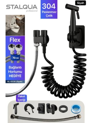 Teknoexpress Oem Banyo Bide Basınçlı Püskürtücü Taharet Musluğu Klozet Hortumu Antrasit+Çift Fonksiyonlu