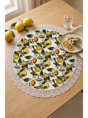 Rona Home Limon Desenli Sıvı Geçirmez Runner - Güpürlü Leke Tutmaz Mutfak Masası Örtüsü