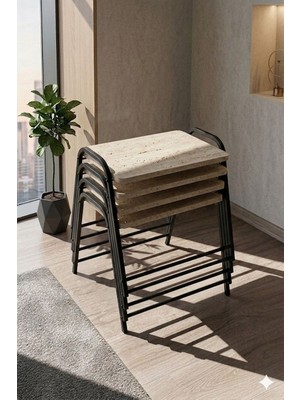 Eryalux Home 4'lü Tepsi Model Siyah-Traverten Modern Sehpa