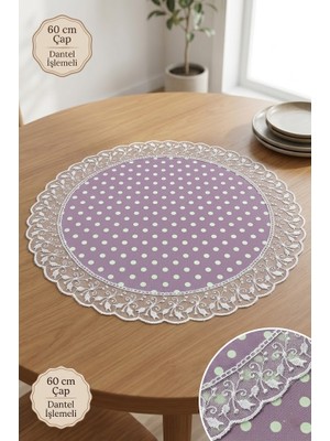 Rona Home Lüks Fransız Güpürlü Yuvarlak Runner - Puantiyeli Sunum ve Sofra Örtüsü 60 cm