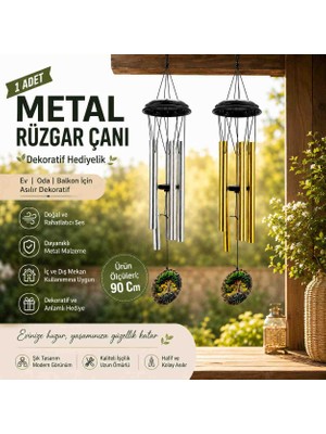 Wolawood Mistik Sesli Metal Rüzgar Çanı Dekoratif Bahçe Balkon Ev Oda Asma Süsü Deprem Zili Feng Shui Huzur Çanı Luxury Tasarım 90 cm