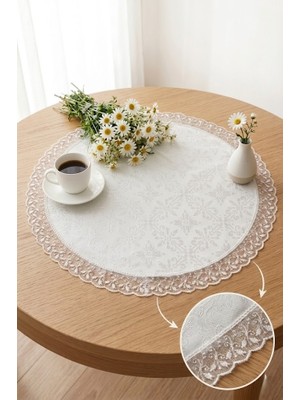 Rona Home Lüks Jakarlı Yuvarlak Runner Güpür Dantelli Masa Örtüsü 60 cm