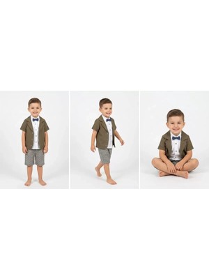İkikareshop 2-5 Yaş Ceketli Keten Kumaş 3lü Çocuk Takımı