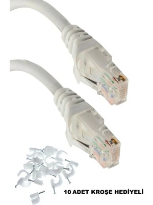 Usin 10 Metre Cat6 Lan Internet Data Modem Kablosu (Cat 6 Ethernet Modem RJ45 Uçlu Jacklı Network Adsl) 10 Adet Kroşe Hediyeli