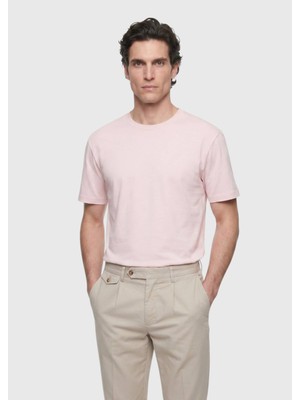 Ramsey Açık Pembe Düz %100 Pamuk T-Shirt