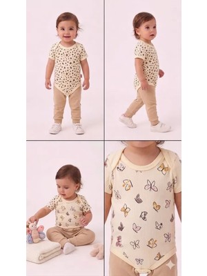 İkikareshop 6/18 Ay Baskılı Zıbınlı Penye Bebek Takımı