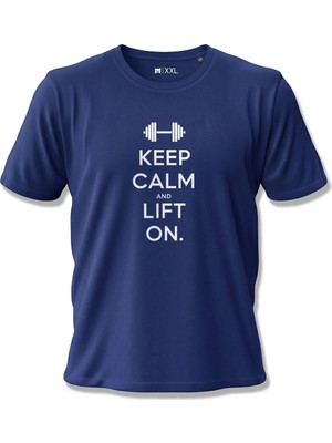North Whiskers Keep Calm and Lift On Yazılı Baskılı Spor Lacivert Unisex %100 Pamuk T-shirt