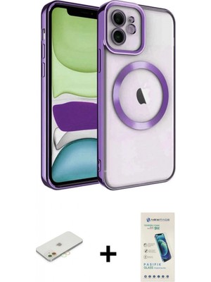 Marsilyan™- iPhone 12 Kılıf Nova Işık Özel Seri - Şeffaf Pasifik Cam Ekran Koruyucu + Renkli Kamera Lens Koruma Cam - Tu