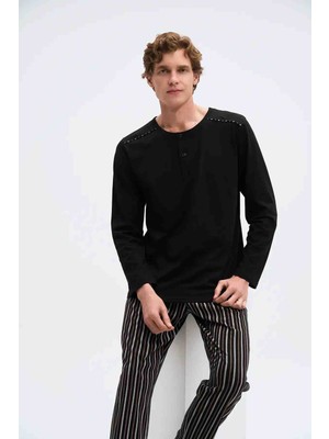 Pijadore 2075 Uzun Kollu Üç Düğmeli Erkek Pijama Takım