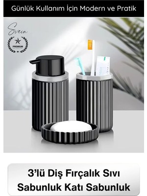 Svein #sabunluk Plastik Banyo Seti 3’lü Diş Fırçalık Sıvı Sabunluk Katı Sabunluk Modern Düzenleyici Şık Dayanıklı Pompalı Banyo Aksesuarı Mutfak Kullanımına Uygun Dekoratif Organizer Set