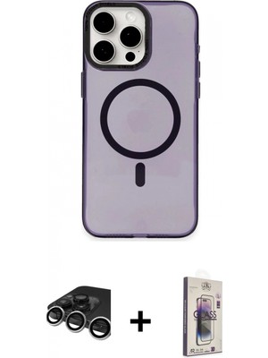 Marsilyan™- iPhone 15 Pro Kılıf Eksen Işık Prime - Siyah Bilvis 3D Cam Ekran Koruyucu + Raze Metal Kamera Lens - Gs