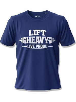 North Whiskers Lift Heavy Live Proud Halter Baskılı Spor Lacivert Unisex %100 Pamuk T-shirt