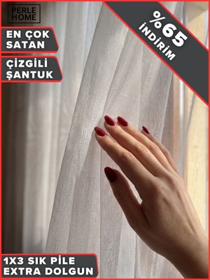 Perle Doğal Dokulu 1/3 Sık Pileli Şantuk Tül Perde Premium Kumaş