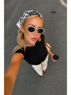 Luna Round Güneş Gözlüğü Unisex Beyaz Oval Çerçeveli /