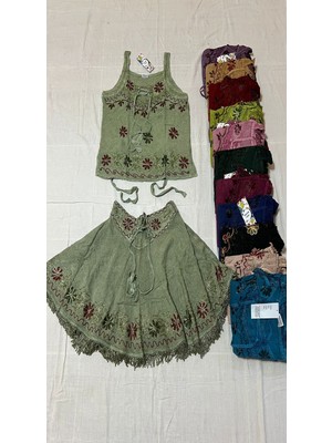 Fibula Otantik Standart Beden %90 Pamuk Nakışlı Etek Bluz Ithal 2 Takım 36-46 Bedenler Arası Uygundur