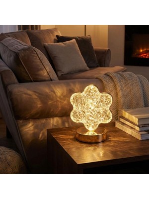 Hereveoyuncak Çiçek Model Kristal LED Masa Lambası – Dokunmatik, 3 Renk Işık Modlu, Şarjlı Mini Dekoratif Gecee Lambası