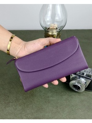 Tulum Model Hakiki Deri Telefon Bölmeli Kadın Cüzdan