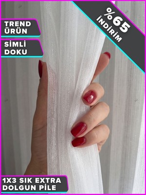 Demor Home   Modern Simli Bambu Tül Perde 1’e 3 Sık Pile Kullanıma Hazır Ütü Istemez