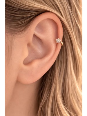 Sacce Scarves & Accessories Zirkon Taşlı Çiçek Helix Piercing Tragus Çiçekli Kıkırdak Lob Küpesi Tek Adet