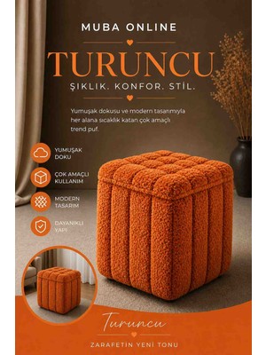 Muba Online Yeni Sezon Ithal Bouclé Kumaş ile Üretilmiş, Yumuşak Dokusu ve Modern Tasarımıyla Yaşam Alanlarınıza Lüks ve Konfor Katan Premium Puf.