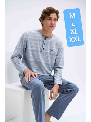 Pijadore 2080  Uzun Kollu Üç Düğmeli Erkek Pijama Takım