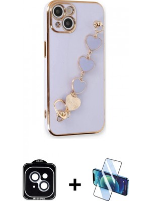 Marsilyan™- iPhone 14 Kılıf Nova Işık Prime - Siyah 3D Antistatik Cam Ekran Koruyucu + Pvd Metal Kamera Lens - Mı