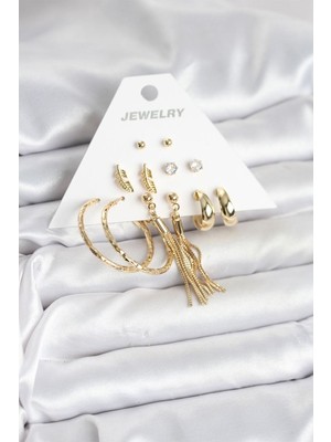 Vice Avm Gold Renk Pirinç Kadın 6 Çift Küpe Seti - TJ-BKP11317 TG-1395 346213