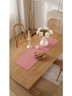 MiniStand Kırmızı Pötikare Desenli Dekoratif Masa Runnerı Kırışmaz Kumaş - 30X90 cm