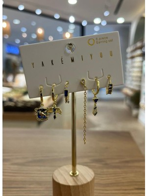 Yakemiyou Mavi Taşlı Altılı Küpe