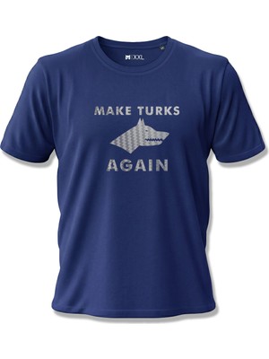 North Whiskers Make Turks Göktürk Again Kurt Figürlü Baskılı Lacivert Unisex %100 Pamuk T-shirt