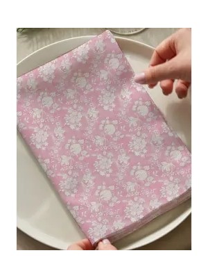 Vivense Pembe Botanica Nostalji Pamuklu Dört Adet Peçete