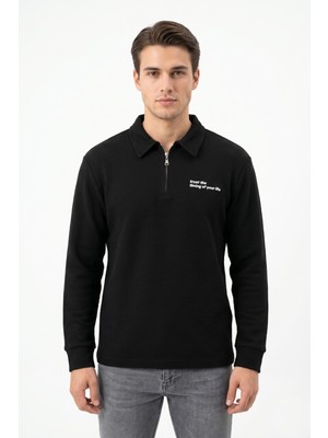 Erkek Spor Polo Yaka Petek Dokulu Sweatshırt BGL-ST05442