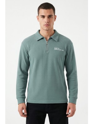 Erkek Spor Polo Yaka Petek Dokulu Sweatshırt BGL-ST05442