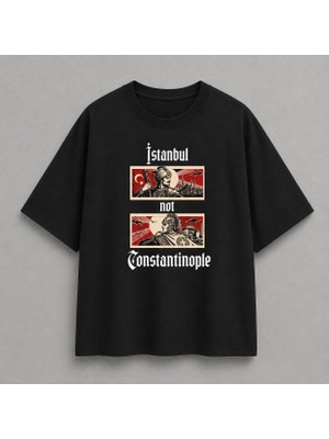 Oversize Unisex Siyah Tişört – Istanbul Savaşçı Baskı, %100 Pamuk Streetwear Tasarım