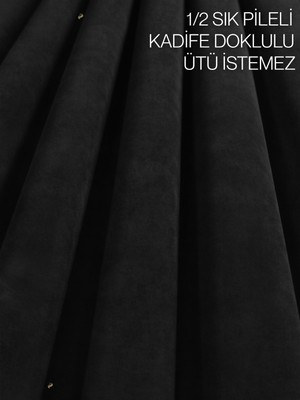 Demor Home 1/2 Sık Pile Panter Siyahı Kadife Dokulu Fon Perde|ütü Istemez|en Çok Satılan