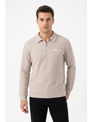 Erkek Spor Polo Yaka Petek Dokulu Sweatshırt BGL-ST05442
