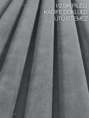 Demor Home 1/2 Sık Pile Gümüş Grisi Kadife Dokulu Fon Perde|ütü Istemez|en Çok Satılan