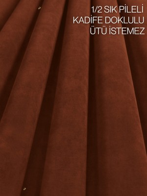 Demor Home 1/2 Sık Pile Kiremit Rengi Kadife Dokulu Fon Perde|ütü Istemez|en Çok Satılan