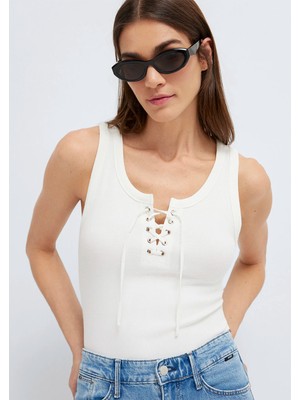 Mavi Bağcık Detaylı Ekru Atlet 1613940-70057