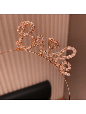 İlkyaz Fashion Rose Gold Renkli Taşlı “bride” Gelin Tacı – El Yazısı Yazı Tipiyle