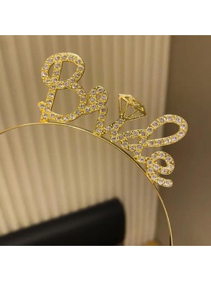 İlkyaz Fashion Altın Renkli Taşlı “bride” Gelin Tacı – El Yazısı Yazı Tipiyle