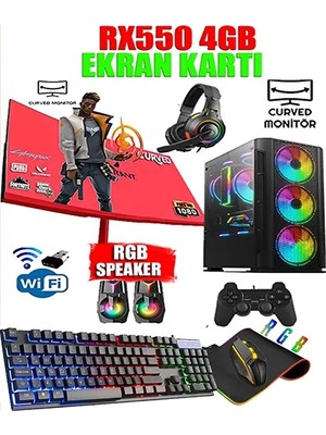 DMC N49X ( PUBG,GTA 5) i7 4770 32GB 256GB SSD 500GB HDD 4GB RX550,24''Curved Monitör Masaüstü Oyuncu Bilgisayarı