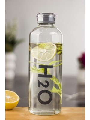 Bezos H2O Borosilikat Cam Matara Vakum Kapaklı Su Şişesi Suluk Gri 1000 ml